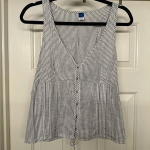 Old Navy White and Blue Sleeveless Peplum Tank Top